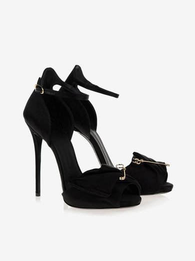 Women's Black Satin Stiletto Heel Sandals #Milly03030729