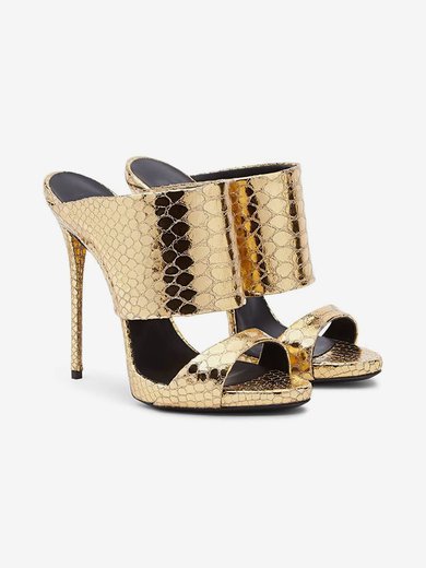 Women's Gold Real Leather Stiletto Heel Sandals #Milly03030732