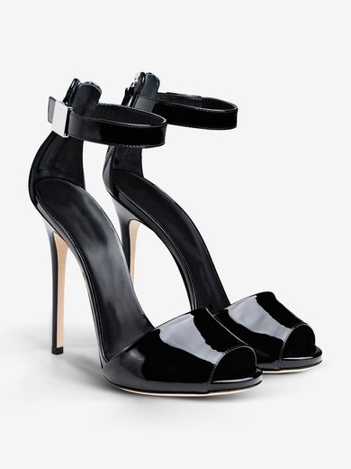 Women's Black Patent Leather Stiletto Heel Sandals #Milly03030733