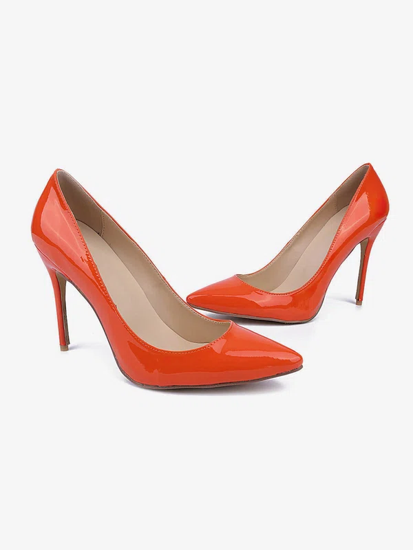 Women's Orange Patent Leather Stiletto Heel Pumps #Milly03030735