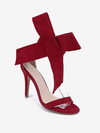 Women's Burgundy Suede Stiletto Heel Sandals #Milly03030736