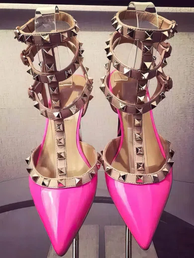 Women's Fuchsia Patent Leather Kitten Heel Pumps #Milly03030742
