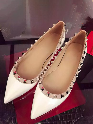 Women's White Patent Leather Flat Heel Flats #Milly03030746