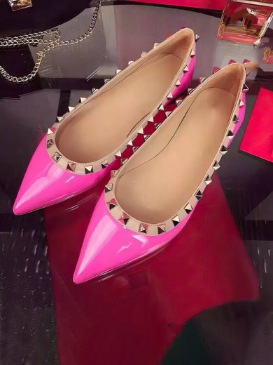 Women's Pale Pink Patent Leather Flat Heel Flats #Milly03030747