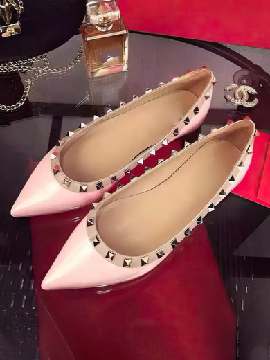 Women's Pink Patent Leather Flat Heel Flats #Milly03030749