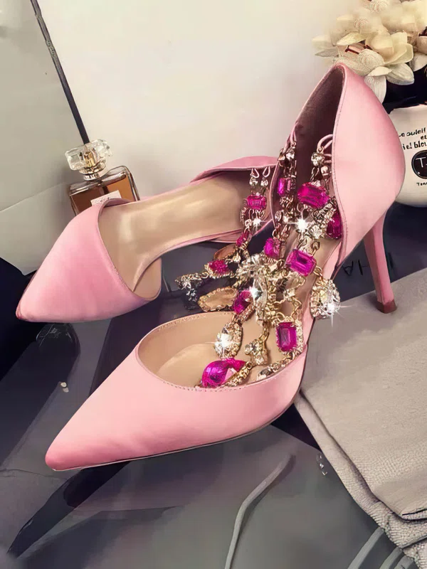 Women's Pink Satin Stiletto Heel Pumps #Milly03030750