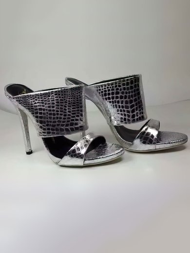 Women's Silver Real Leather Stiletto Heel Sandals #Milly03030758