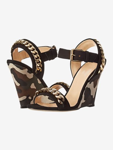 Women's Black Real Leather Wedge Heel Sandals #Milly03030760